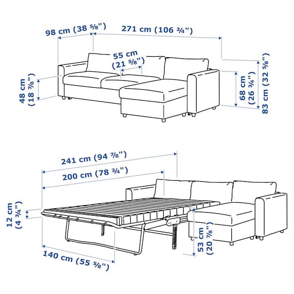 Ikea VIMLE - 3-seater sofa bed, with chaise-longue/Hillared beige ,