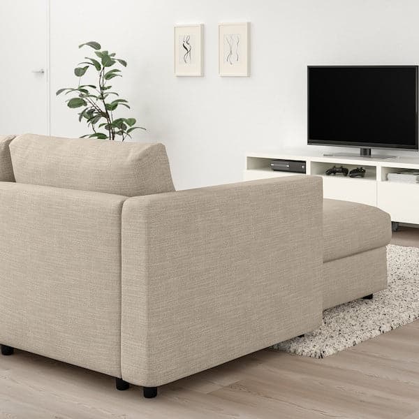 VIMLE - 3-seater sofa bed, with chaise-longue/Hillared beige , - best price from Maltashopper.com 09536974