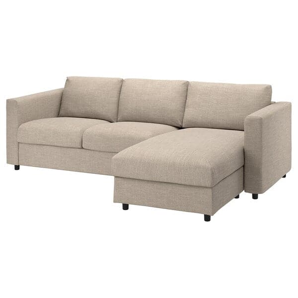 VIMLE - 3-seater sofa bed, with chaise-longue/Hillared beige , - best price from Maltashopper.com 09536974