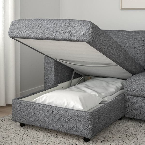 VIMLE - 3-seater sofa bed, with chaise-longue/Lejde grey/black , - best price from Maltashopper.com 69537292