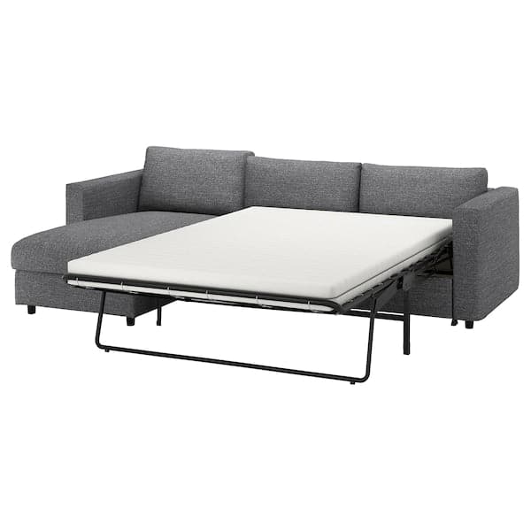 VIMLE - 3-seater sofa bed, with chaise-longue/Lejde grey/black , - best price from Maltashopper.com 69537292
