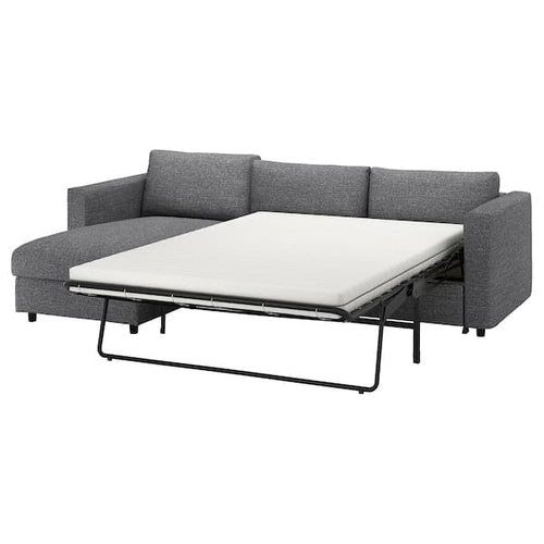 VIMLE - 3-seater sofa bed, with chaise-longue/Lejde grey/black ,