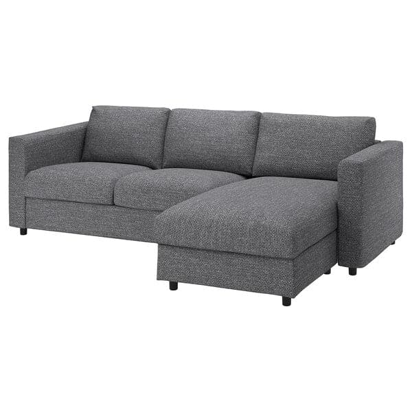 VIMLE - 3-seater sofa bed, with chaise-longue/Lejde grey/black , - best price from Maltashopper.com 69537292