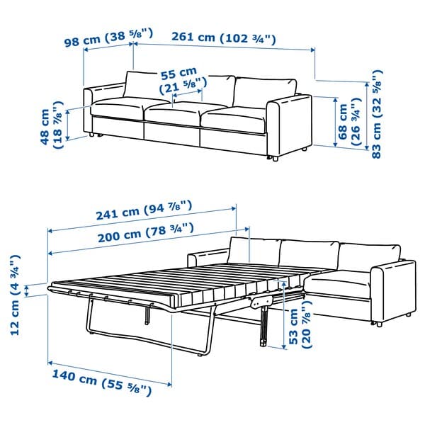 Ikea VIMLE - 3-seater sofa bed, Gunnared smoke grey ,