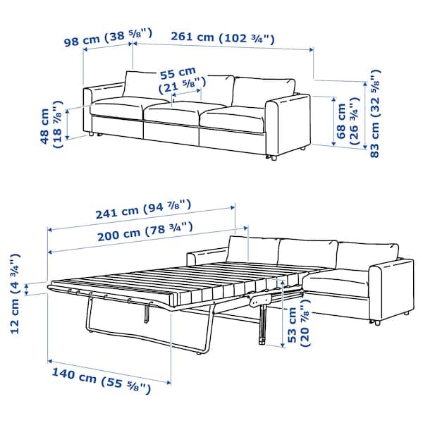 Ikea VIMLE - 3-seater sofa bed, Hillared dark blue ,