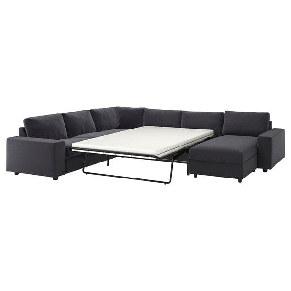 VIMLE - 5 seater ang 5 seater sofa bed/chaise-lon, with wide armrests/Djuparp dark grey , - best price from Maltashopper.com 09537247