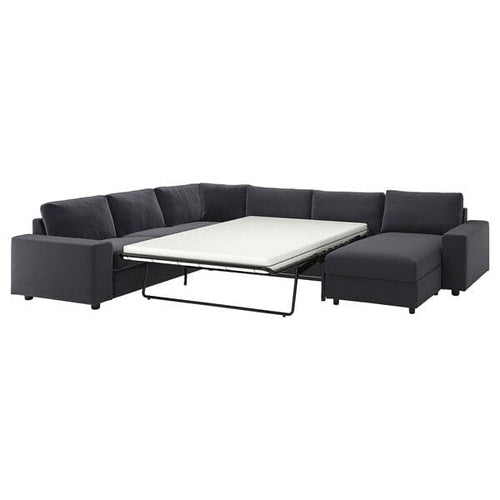 VIMLE crnr sofa-bed, 5-seat w chaise lng, with wide armrests/Djuparp dark grey, 200x140 cm
