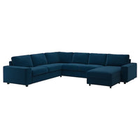VIMLE - 5 seater ang 5 seater sofa bed/chaise-lon, with wide armrests/Djuparp green-blue , - best price from Maltashopper.com 79537244