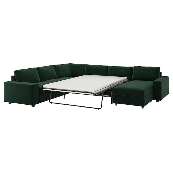 Ikea VIMLE - 5 seater ang 5 seater sofa bed/chaise-lon, with wide armrests/Djuparp dark green