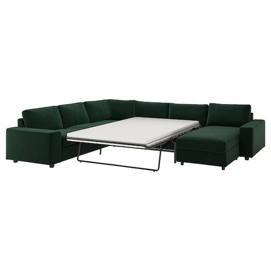 Ikea VIMLE - 5 seater ang 5 seater sofa bed/chaise-lon, with wide armrests/Djuparp dark green