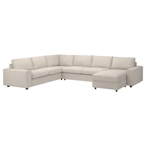 VIMLE - 5 seater ang 5 seater sofa bed/chaise-lon, with wide armrests/Gunnared beige , - best price from Maltashopper.com 39545203