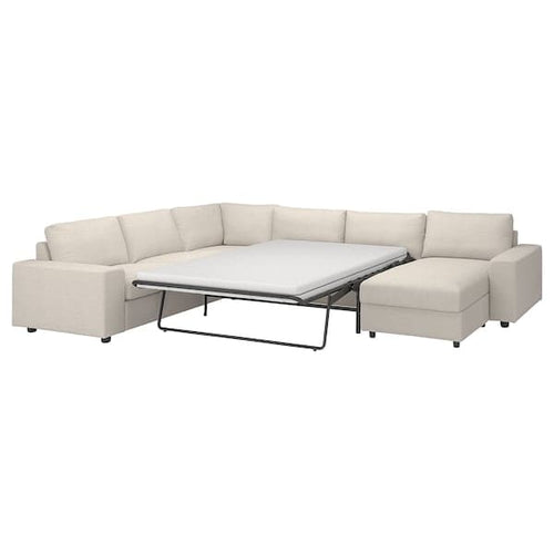 VIMLE - 5 seater ang 5 seater sofa bed/chaise-lon, with wide armrests/Gunnared beige ,