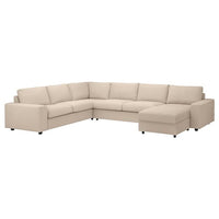 VIMLE - 5 seater ang 5 seater sofa bed/chaise-lon, with wide armrests/Hallarp beige , - best price from Maltashopper.com 39537019