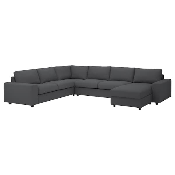 VIMLE - 5 seater ang 5 seater sofa bed/chaise-lon, with wide armrests/Hallarp grey , - best price from Maltashopper.com 19537020