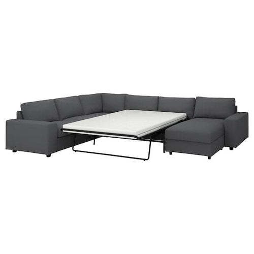 VIMLE - 5 seater ang 5 seater sofa bed/chaise-lon, with wide armrests/Hallarp grey ,