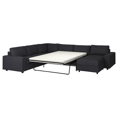 VIMLE - 5 seater ang 5 seater sofa bed/chaise-lon, with wide armrests/Hillared anthracite ,