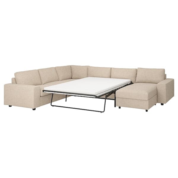 VIMLE - 5 seater ang 5 seater sofa bed/chaise-lon, with wide armrests/Hillared beige , - best price from Maltashopper.com 29536973