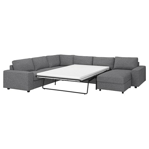 Ikea VIMLE - 5 seater ang 5 seater sofa bed/chaise-lon, with wide armrests/Lejde grey/black ,