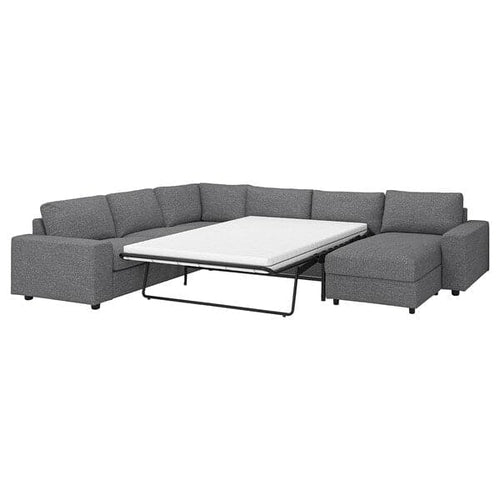 VIMLE - 5 seater ang 5 seater sofa bed/chaise-lon, with wide armrests/Lejde grey/black ,