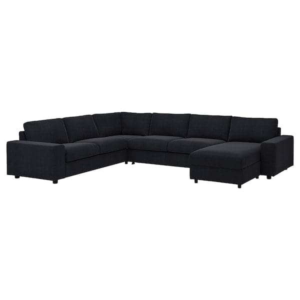VIMLE - 5 seater ang 5 seater sofa bed/chaise-lon, with wide armrests/Saxemara blue-black , - best price from Maltashopper.com 59537179
