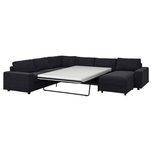 VIMLE - 5 seater ang 5 seater sofa bed/chaise-lon, with wide armrests/Saxemara blue-black ,