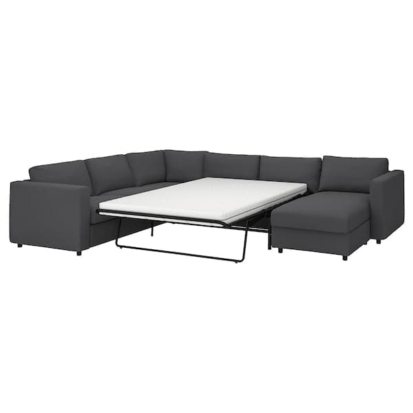VIMLE - 5-seater sofa bed/chaise-lon, Hallarp grey ,