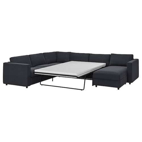 VIMLE - 5-seater sofa bed/chaise-lon, Saxemara blue-black ,