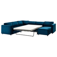 VIMLE corner sofa-bed, 5-seat, with chaise longue/Djuparp dark green-blue, 200x140 cm