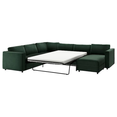 VIMLE - 5-seater corner sofa bed with dark green chaise-longue/Djuparp ,