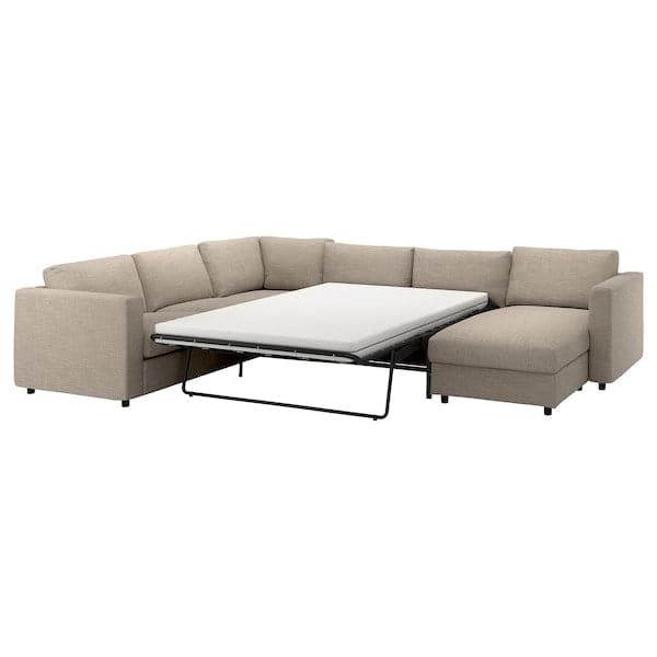 VIMLE - 5-seater corner sofa bed, with chaise-longue/Hillared beige , - best price from Maltashopper.com 19536983