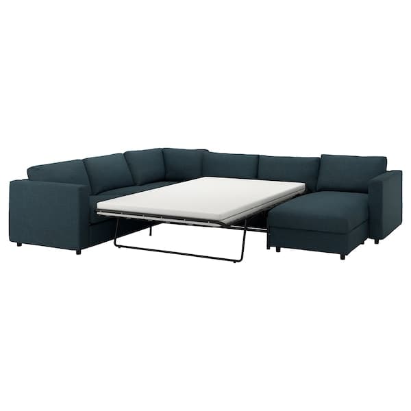 VIMLE - 5-seater corner sofa bed with chaise-longue/Hillared dark blue , - best price from Maltashopper.com 59536981