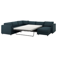 VIMLE corner sofa-bed, 5-seat, with chaise longue/Hillared dark blue, 200x140 cm