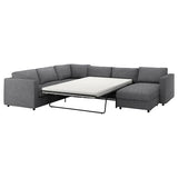 VIMLE corner sofa-bed, 5-seat, with chaise longue/Lejde grey/black, 200x140 cm