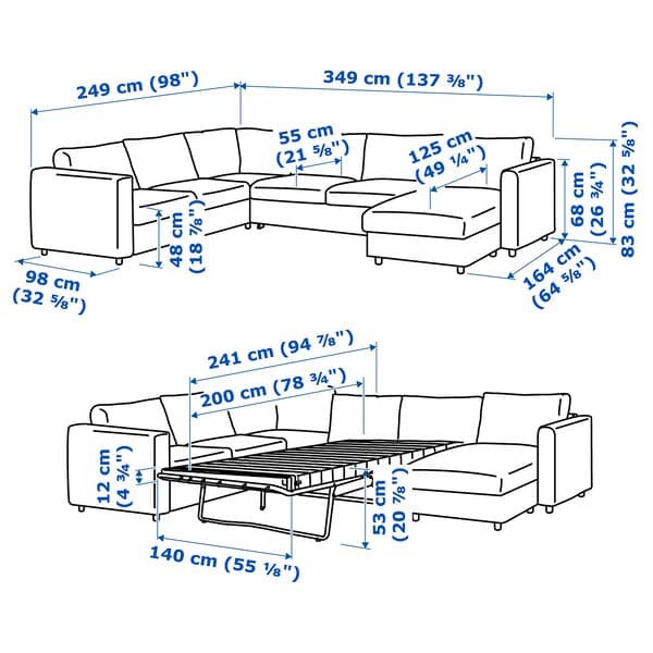 Ikea VIMLE - 5 seater corner sofa bed with chaise-longue/Lejde red/brown ,