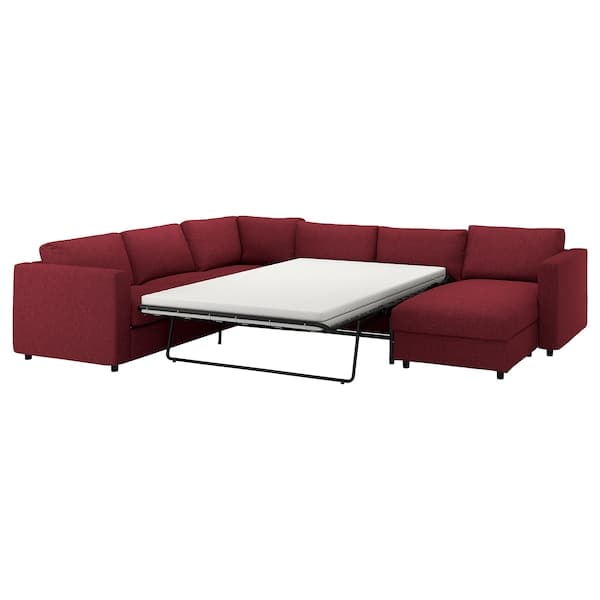 VIMLE - 5 seater corner sofa bed with chaise-longue/Lejde red/brown , - best price from Maltashopper.com 19537548