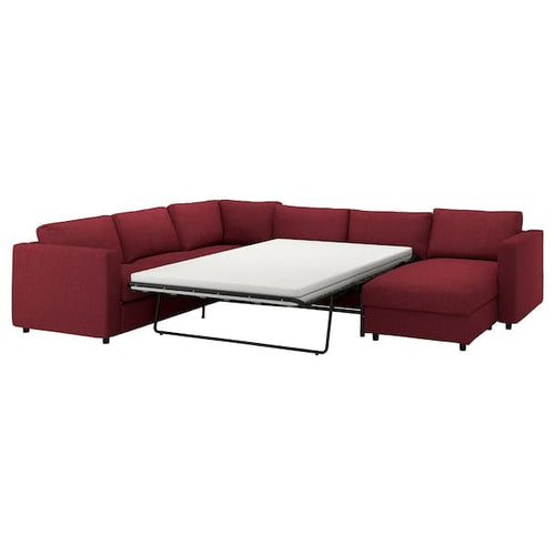 VIMLE - 5 seater corner sofa bed with chaise-longue/Lejde red/brown ,