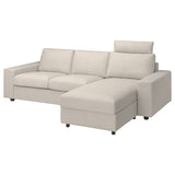 VIMLE cover 3-seat sofa w chaise longue, with headrest with wide armrests/Gunnared beige, 266 cm