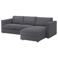 VIMLE cover 3-seat sofa w chaise longue, Gunnared medium grey