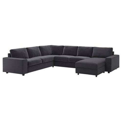 VIMLE - 5-seater ang sofa cover/chaise-l, with wide armrests/Djuparp dark grey ,