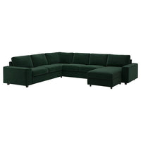 VIMLE - 5-seater ang sofa cover/chaise-l, with wide armrests/Djuparp dark green , - best price from Maltashopper.com 69436797