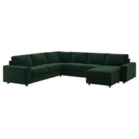 VIMLE cvr crnr sofa, 5-seat w chaise lng, with wide armrests/Djuparp dark green