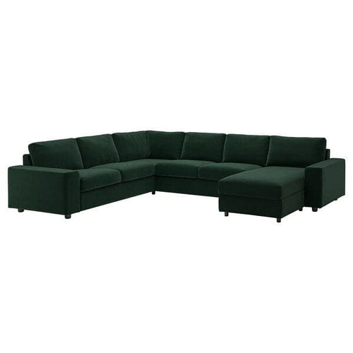 VIMLE - 5-seater ang sofa cover/chaise-l, with wide armrests/Djuparp dark green ,