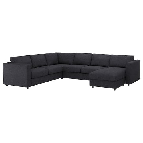 VIMLE - Ang 5-seater sofa cover/chaise-l, with wide armrests/Hillared anthracite ,