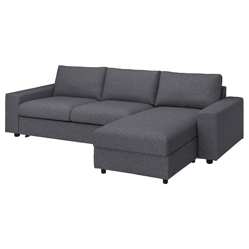 VIMLE 3 seater sofa bed cover/chaise-l - with gunnared wide armrests/smoke grey ,