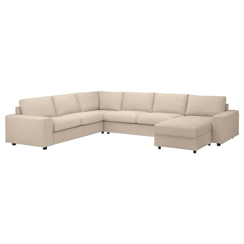 VIMLE - 5-seater corner sofa bed cover, with wide armrests/Hallarp beige ,