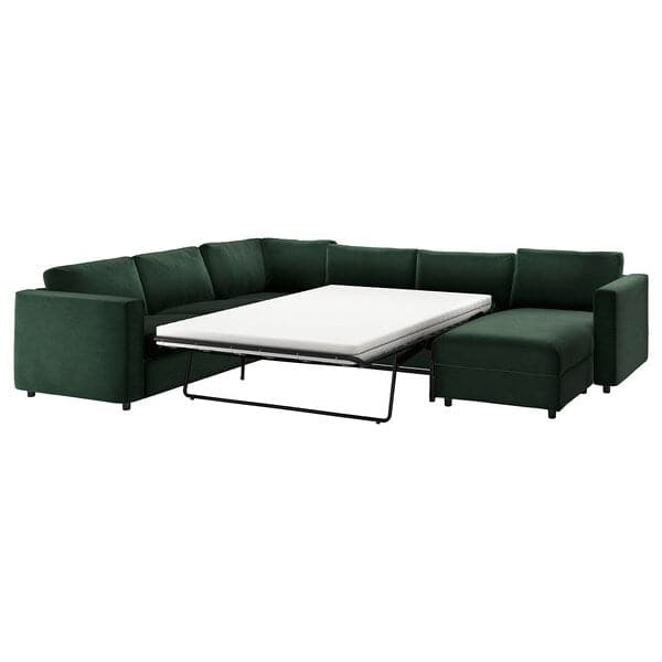 VIMLE - 5-seater corner sofa bed cover with chaise-longue/Djuparp dark green , - best price from Maltashopper.com 39434158