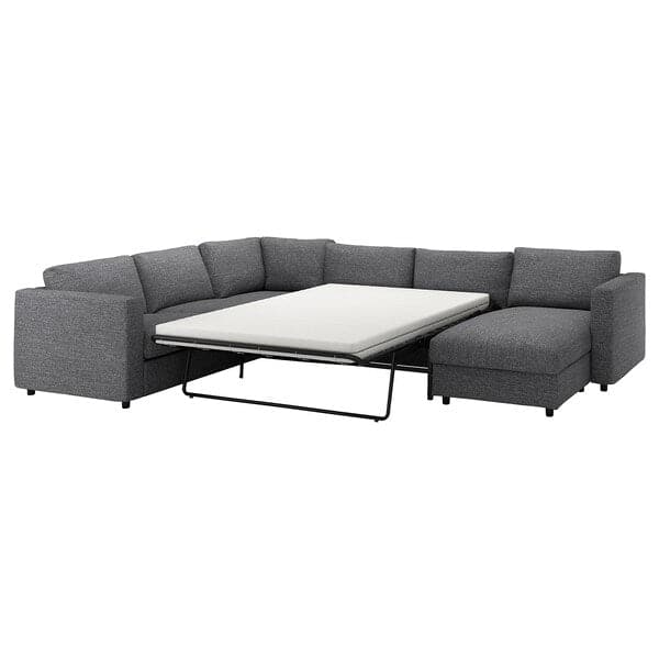 VIMLE - 5-seater corner sofa bed cover, with chaise-longue/Lejde grey/black , - best price from Maltashopper.com 39434460