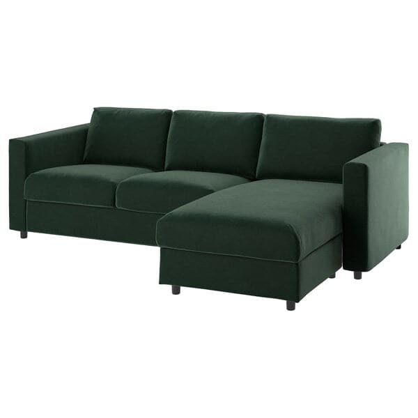 VIMLE - 3-seater sofa cover, with chaise-longue/Djuparp dark green , - best price from Maltashopper.com 99433580