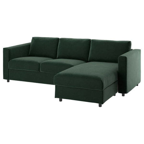 VIMLE - 3-seater sofa cover, with chaise-longue/Djuparp dark green ,