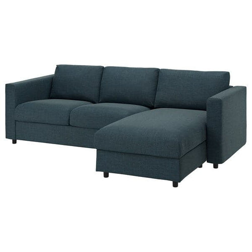 VIMLE - 3-seater sofa cover, chaise-longue/Hillared dark blue ,